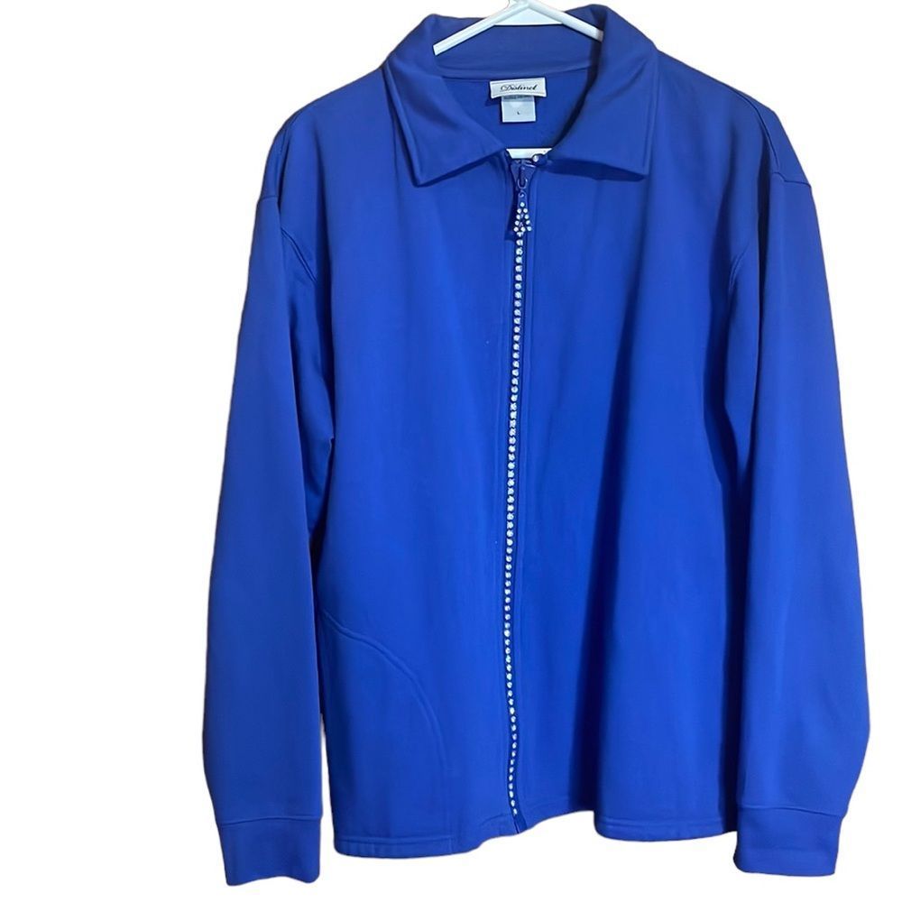 •DISTINCT•ROYAL BLUE DIAMOND STUD FULL  ZIPPER JACKET/SWEATER. SIZE LARGE